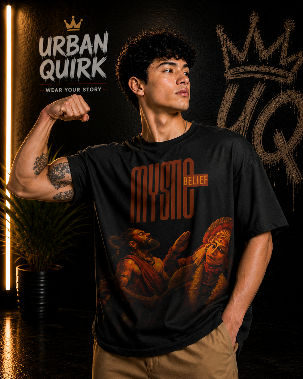 Thumbnail: Kantara Tribute – Urban Quirk Classic Black Oversized T-Shirt | Urban Quirk