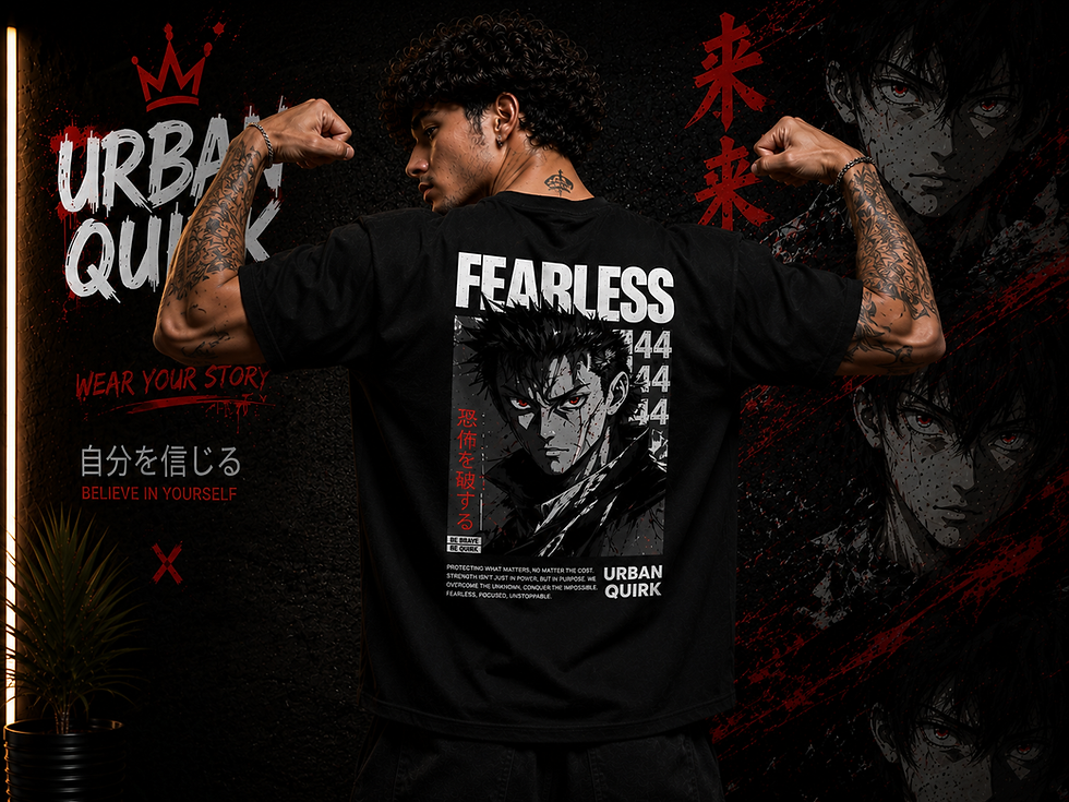 Thumbnail: Fearless Anime Oversized T-Shirt – Black 240 GSM Japanese Streetwear Tee