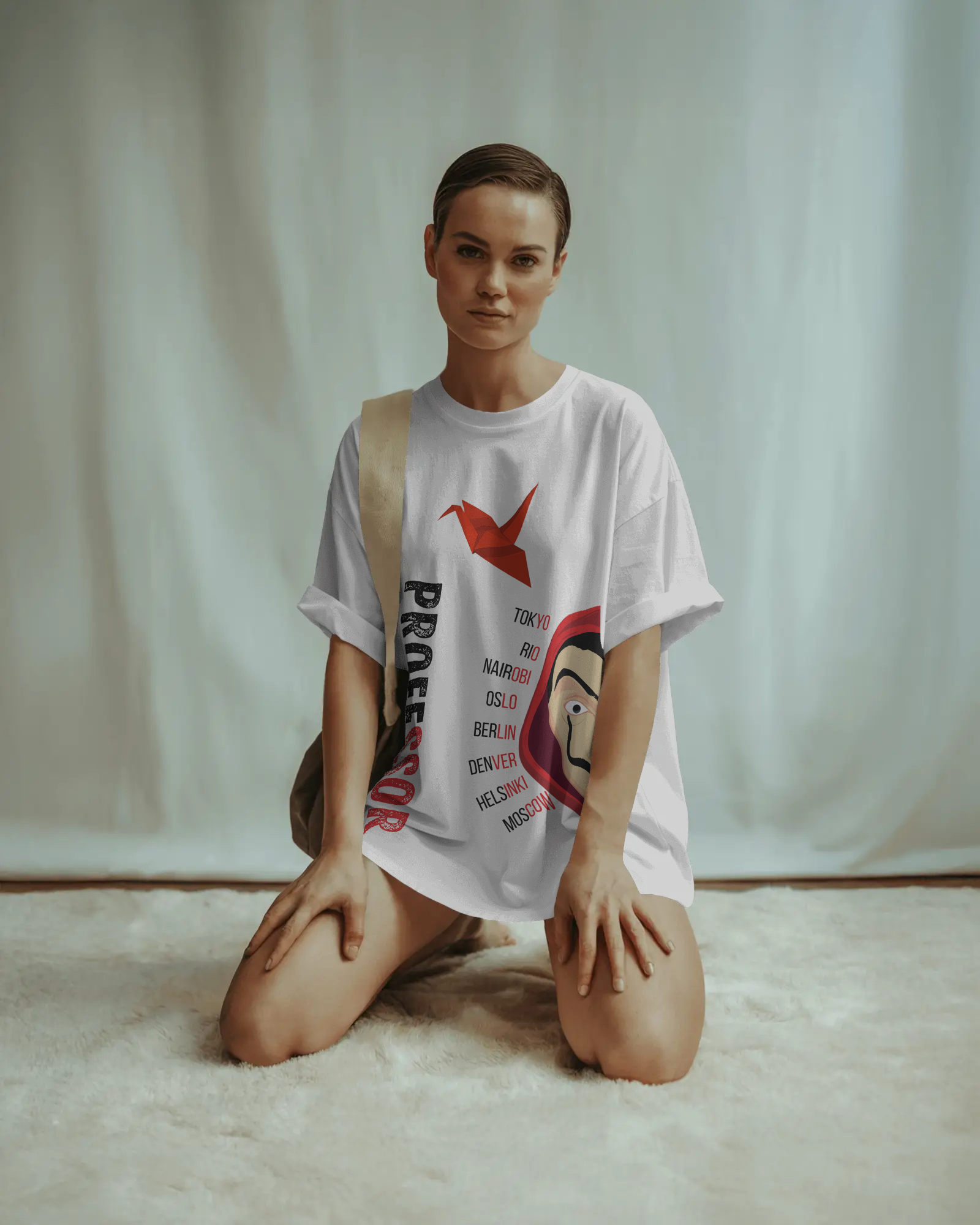 Money Heist - Urban Quirk Fandom Quirk Collection Light Grey Oversize Cotton Tee