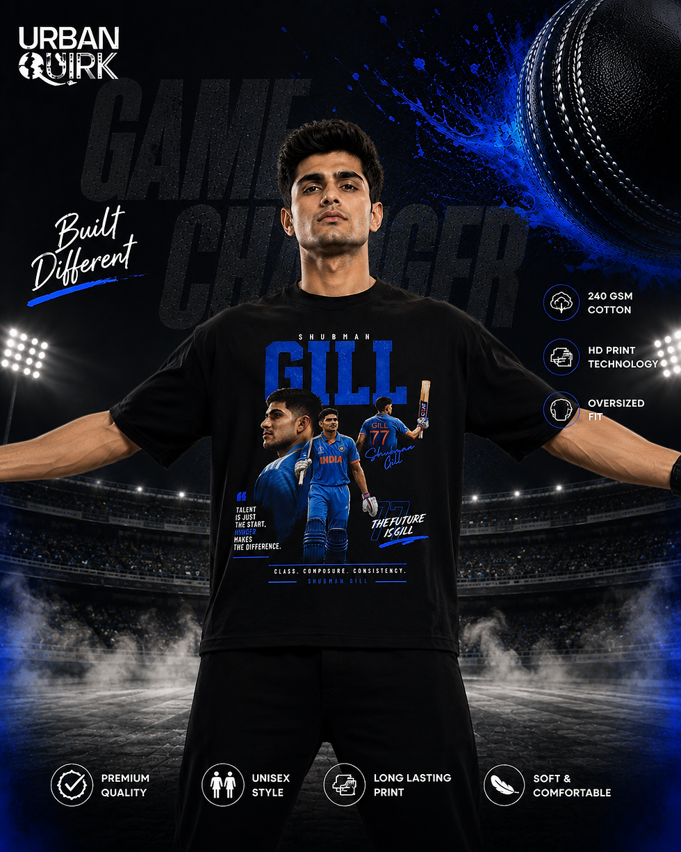 Thumbnail: Shubman Gill Oversized T-Shirt | Premium 240 GSM Cotton Cricket Streetwear