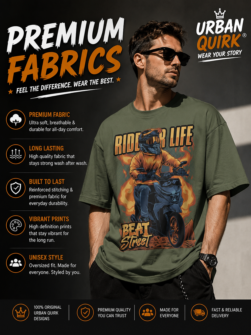 Thumbnail: Ride Your Life – Beat Street Edition Oversized Tee | Urban Quirk