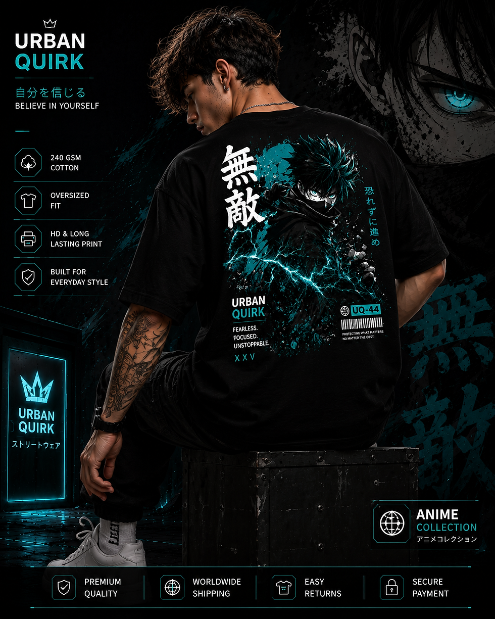 Thumbnail: Focused Anime Oversized T-Shirt | 240 GSM Cotton | Japanese Streetwear Graphic Tee | Urban Quirk