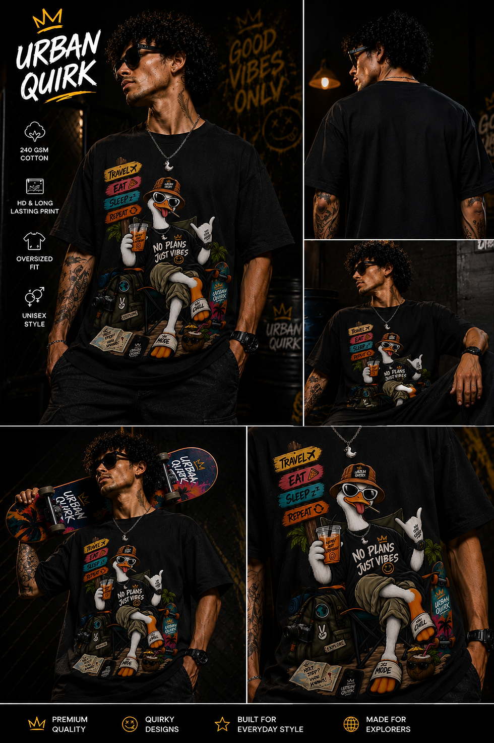 Thumbnail: No Plans Just Vibes – Black Oversized T-Shirt