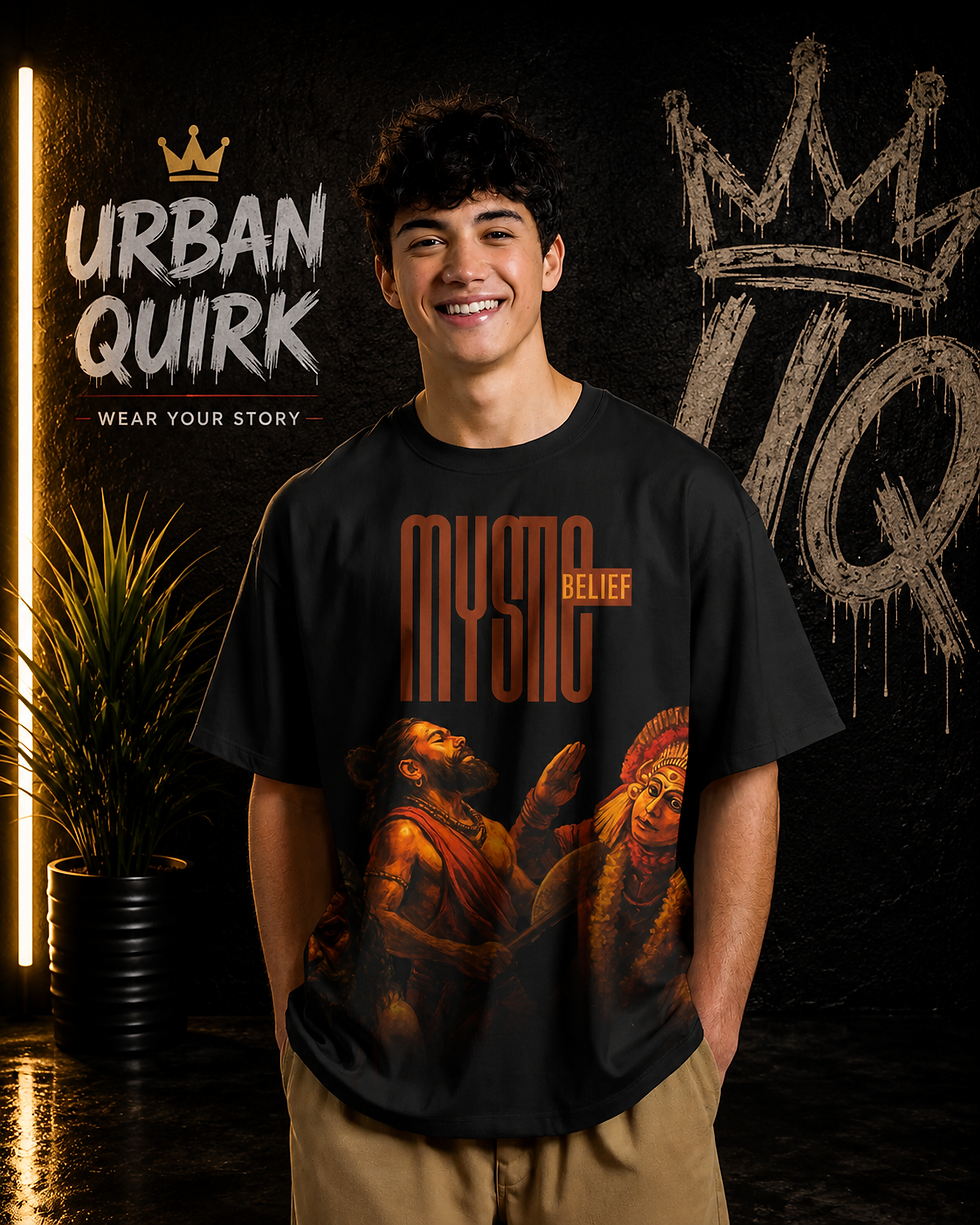 Thumbnail: Kantara Tribute – Urban Quirk Classic Black Oversized T-Shirt | Urban Quirk