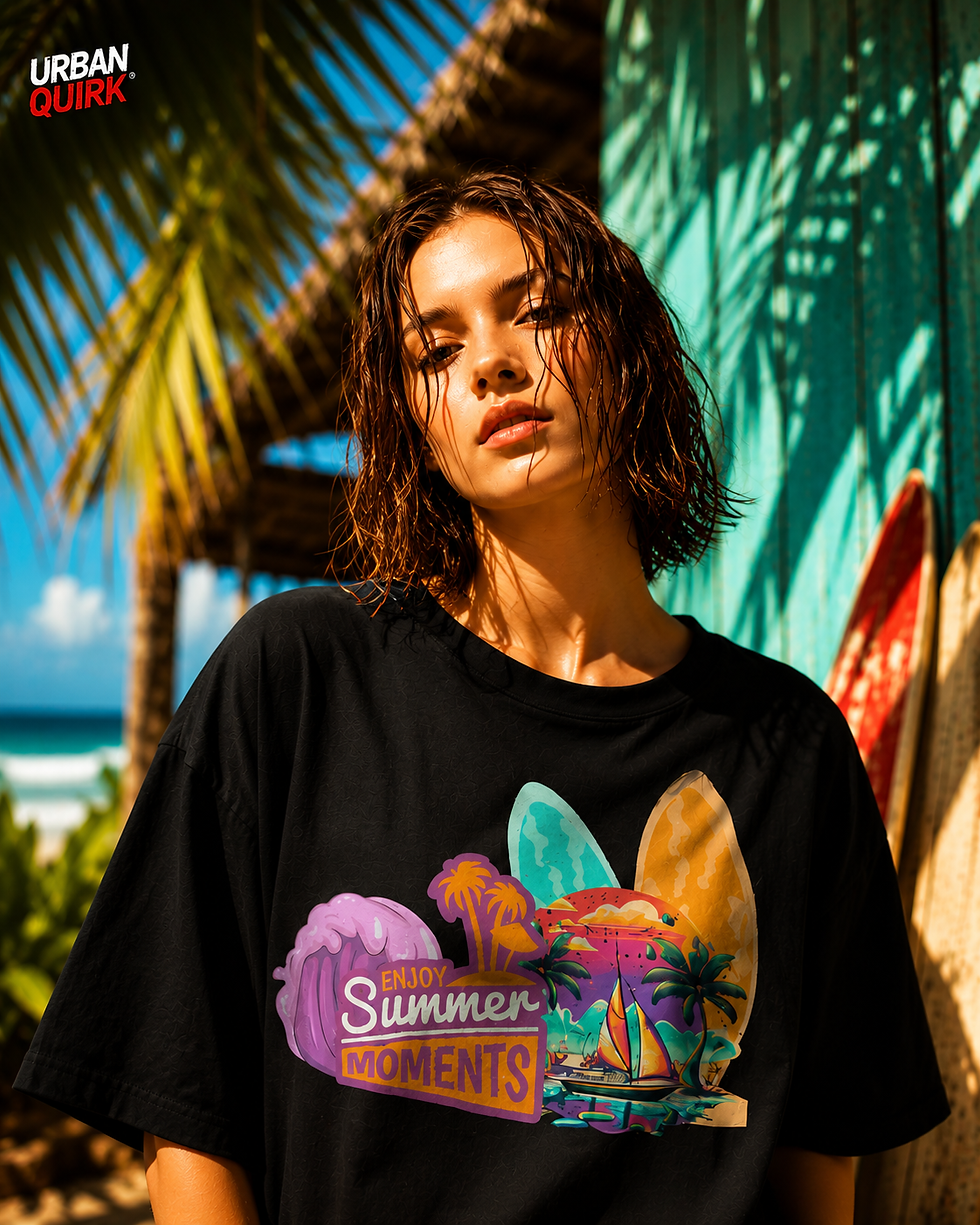 Thumbnail: ENJOY SUMMER MOMENTS – Urban Quirk Oversized T-Shirt (Black Edition)