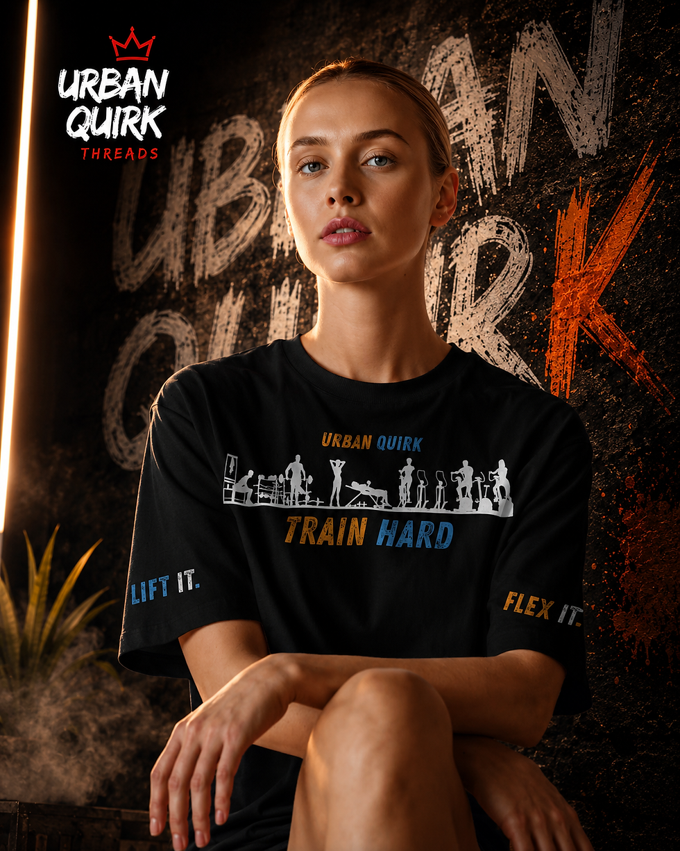 Thumbnail: Oversized Cotton Train Hard – Black Gym Wear T-Shirt | Urban Quirk