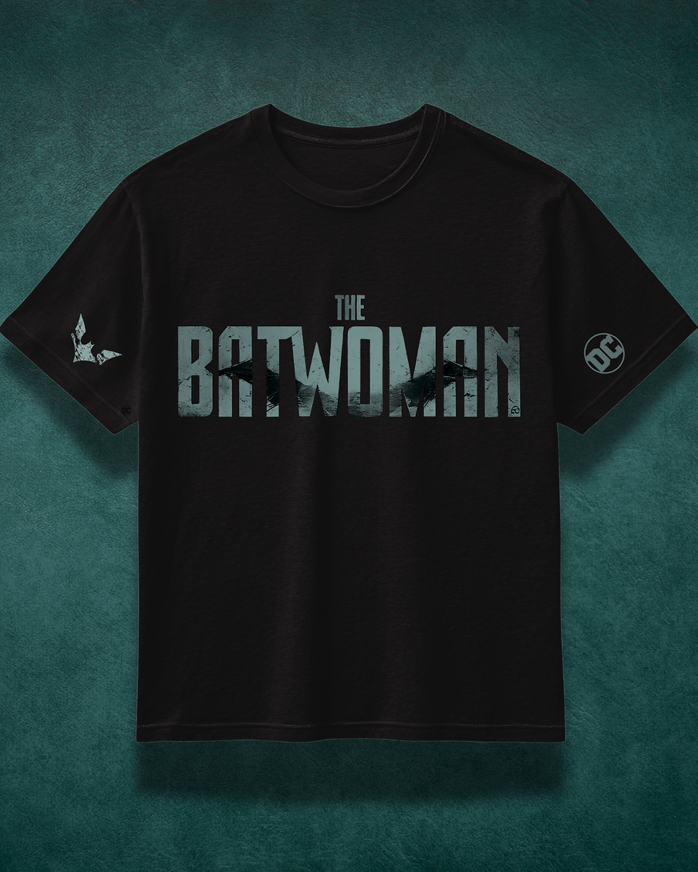 Thumbnail: Black Batwoman T-Shirt (Grey Cyan Print) | Urban Quirk