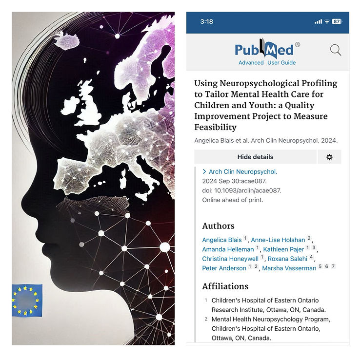 Photo of a scientific publication, and a child's head with the map of Europe and connected dots.