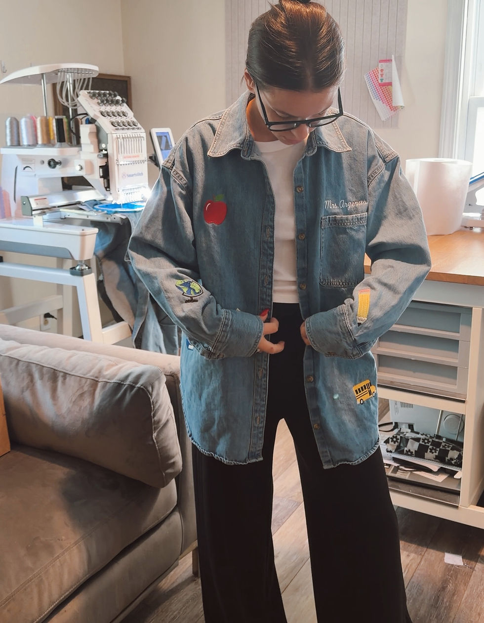 Thumbnail: Teacher Patch work Jean Jacket
