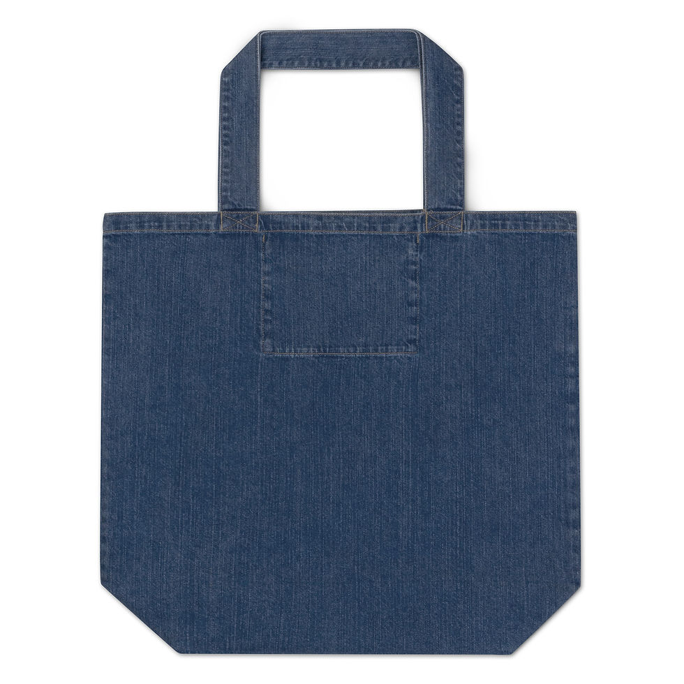 Thumbnail: Organic Chat Noir and Flowers denim tote bag