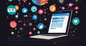 a computer on social media with black ba
