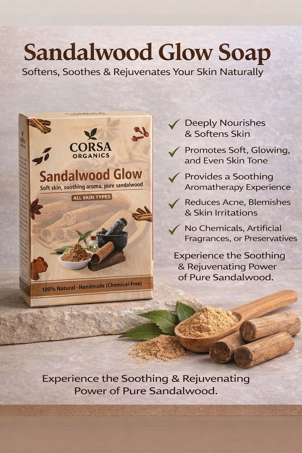 Sandalwood Glow Soap | Natural Skin Brightening & Soothing Handmade Soap