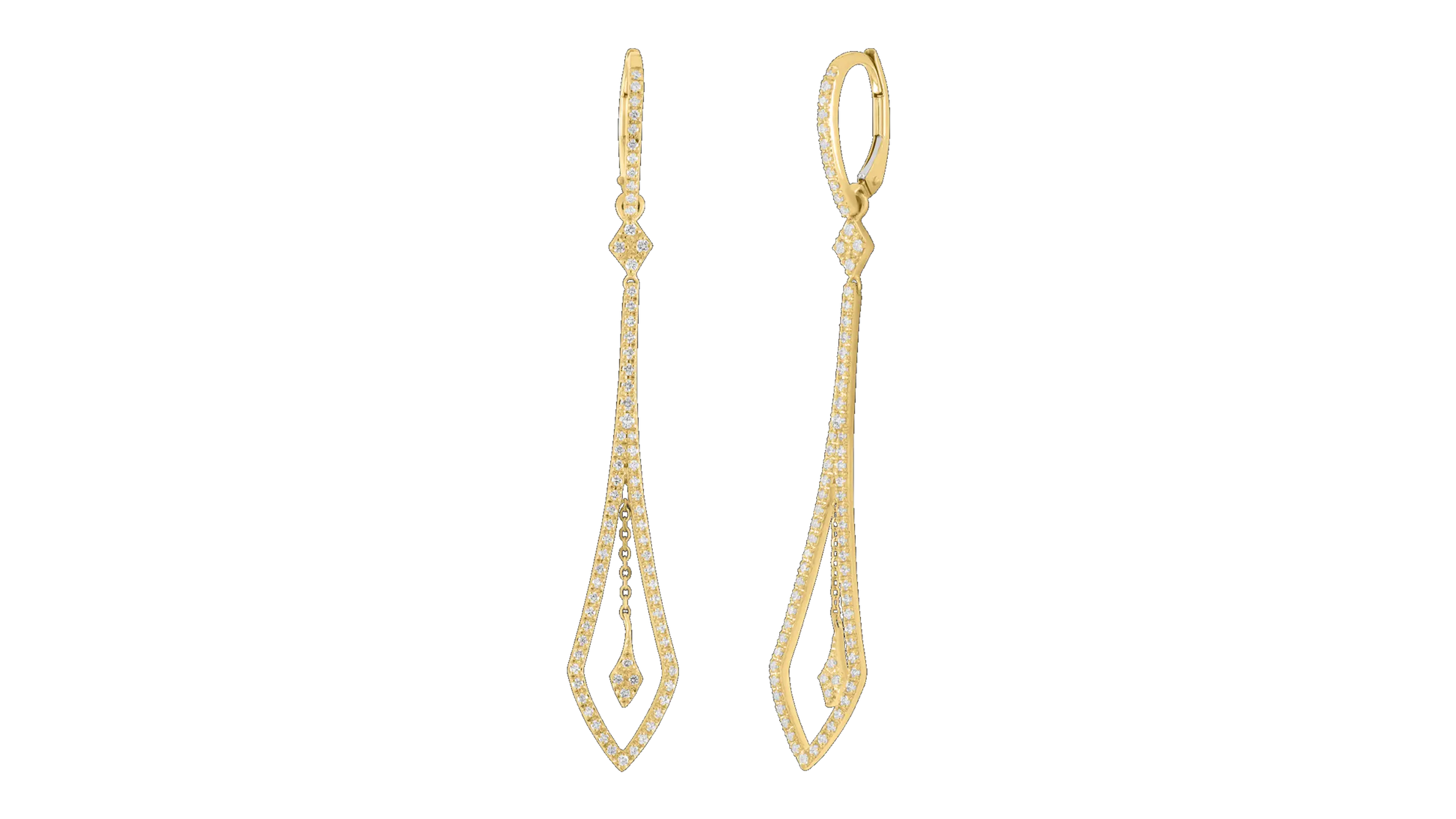 18k Yellow Gold Diamond Hanging Earrings