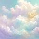 very faint colors, light blue-green, golden hues,  purple, white clouds pastel colors ligh