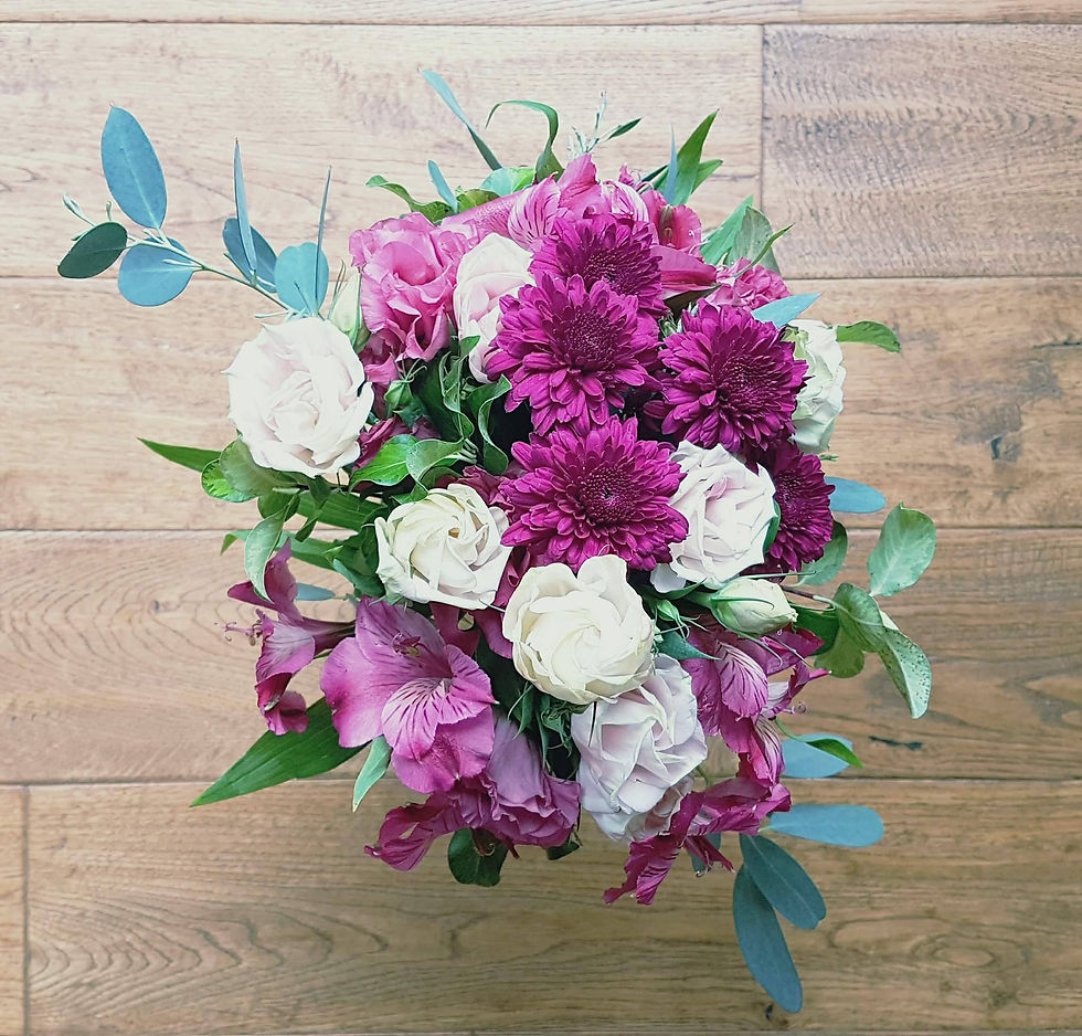 Deep purple and cream bouquet