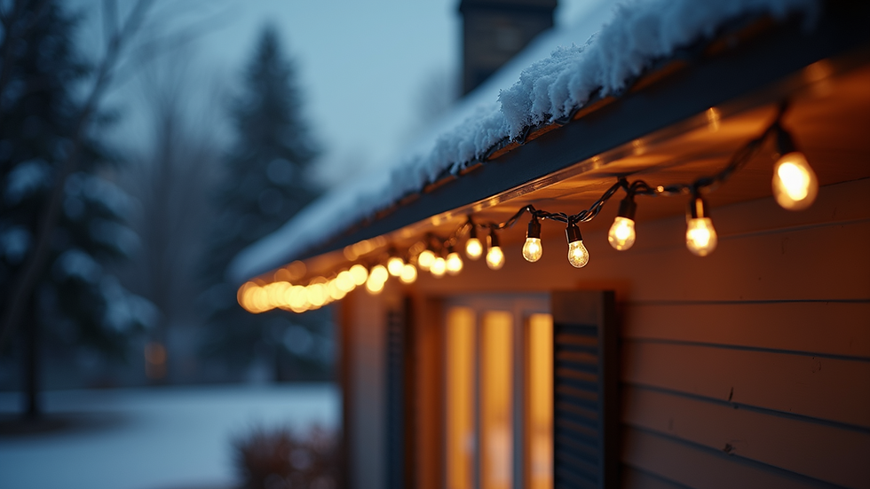 Eye-level view of a house roofline with holiday lights planned for installation