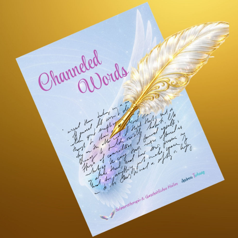 Goldene Kalligrafie-Feder mit Flügel — Logo Impulse in Worten, gechannelte Texte aus dem energetischen Feld von Andrea Tschanz