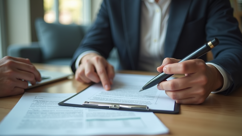 Close-up view of a loan officer explaining documents to a client
