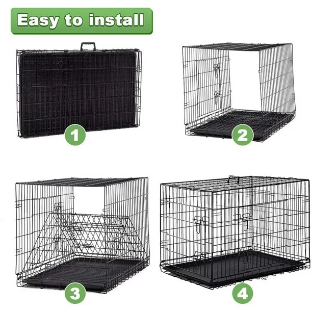 NiamVelo Heavy Duty Dog Crate Cage 42'' Extra Large Dog Crate Kennel for Large Dogs, Folding Metal Dog Crate W/Divider & Tray Double Doors for Indoor Outdoor, Black