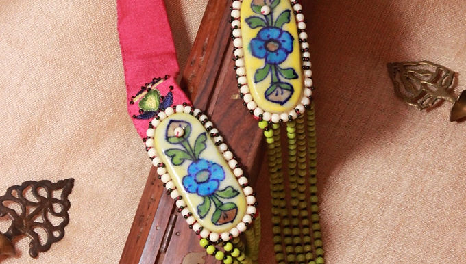 Fabric strap Necklace - Pink & Green