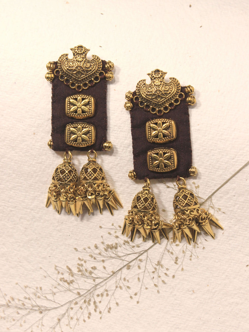 Thumbnail: Double Jhumka Earrings - Gold