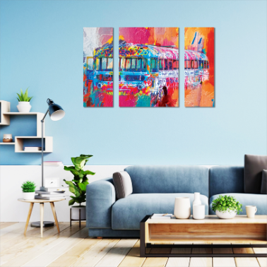 Thumbnail: MDF 3 Piece Small Colourful Bus Painting