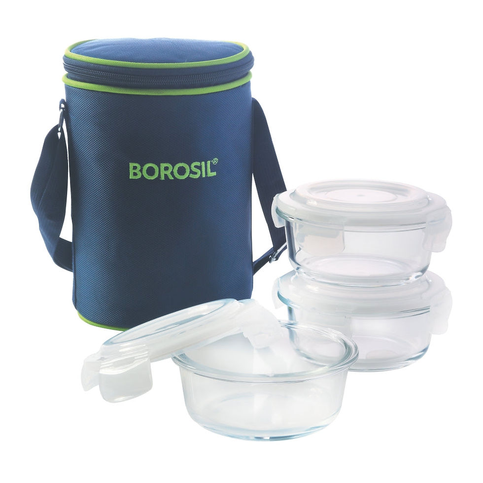 Thumbnail: Borosil SET OF 3 MICROWAVABLE Lunch Box 400ml ROUND