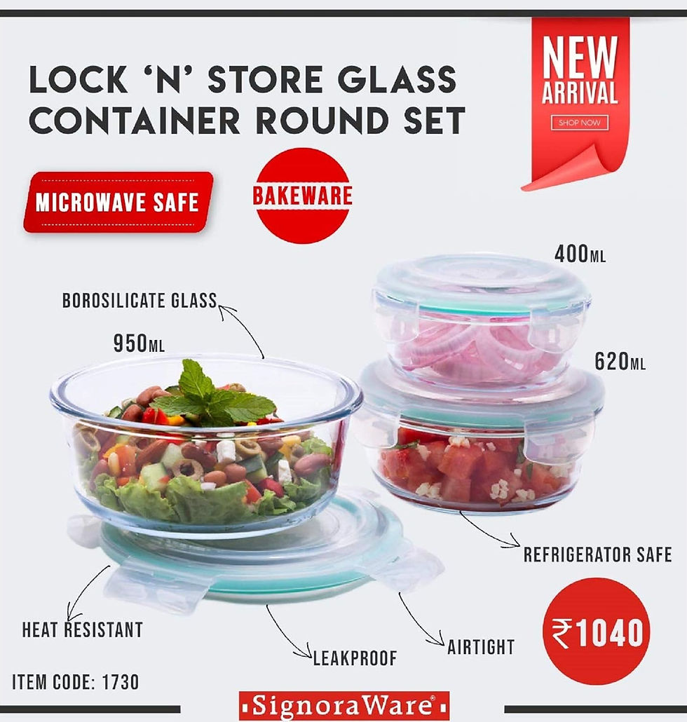 Thumbnail: Signoraware Signoraware Lock `N` Store Glass Containers Round (Set/3)-SIG-1730
