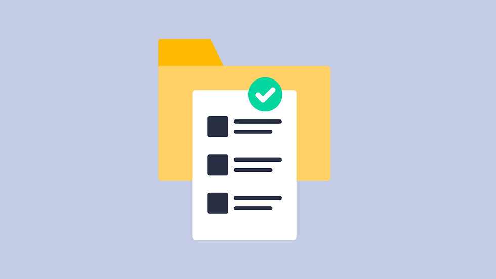 Illustrated image of a file folder and paperwork with check mark