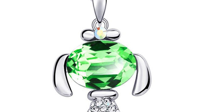 Crystal Face Puppy Pendant, Green