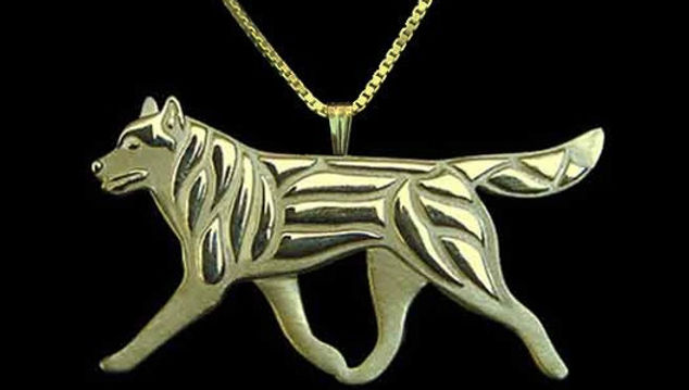 Running Siberian Husky Pendant, 'Gold'