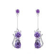 Dangle Cat Crystal Earrings, Purple