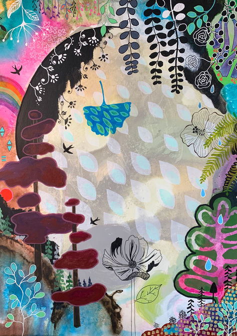 Colourful painting of nature with bright colours