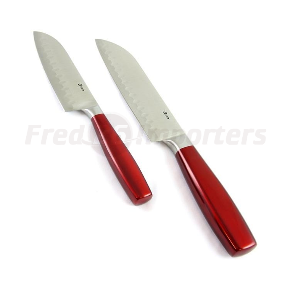 Oster Calmore 2Pc. S/S Santoku Knife Set, Metallic Red