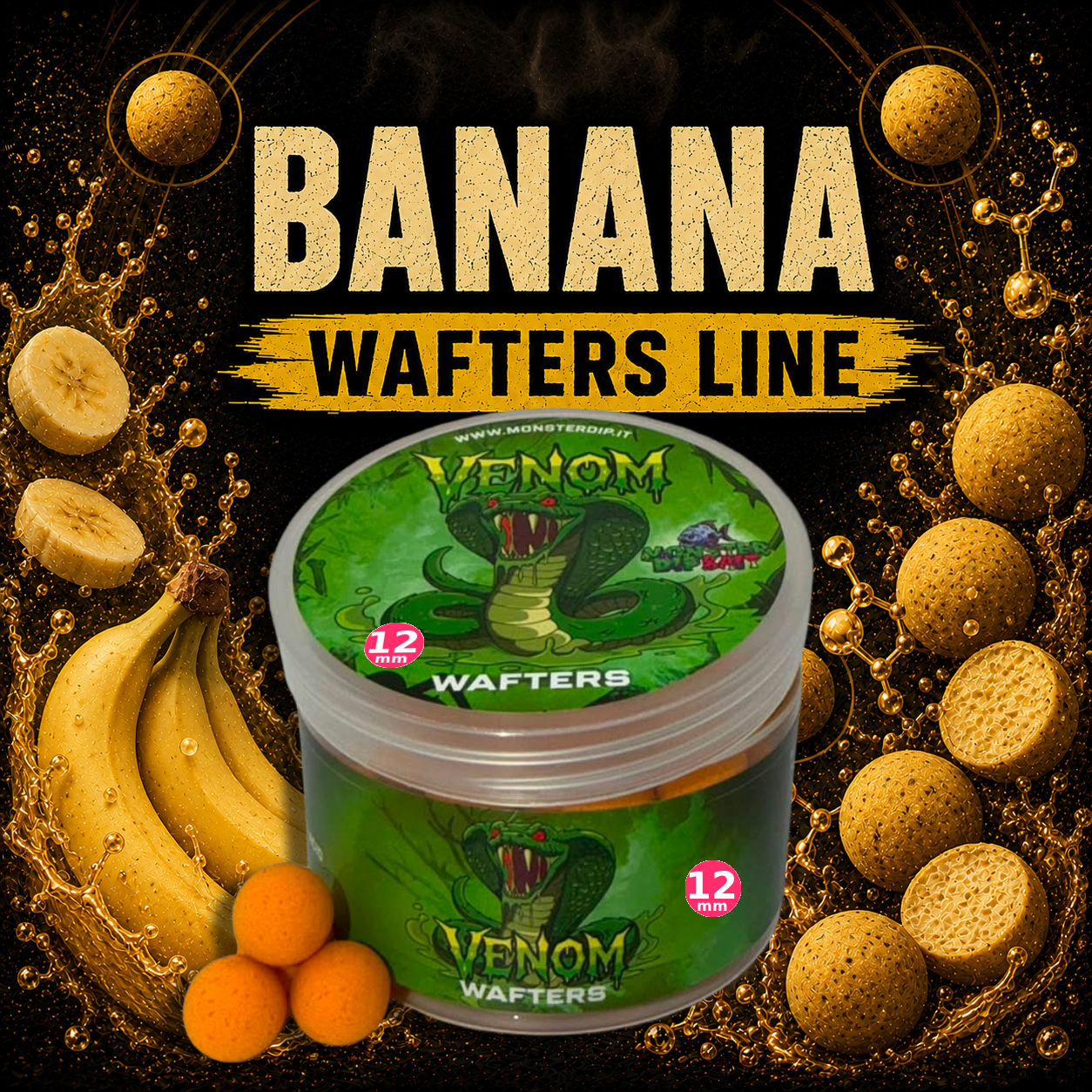 Wafters Boilies Banana Venom Line per pesca sportiva