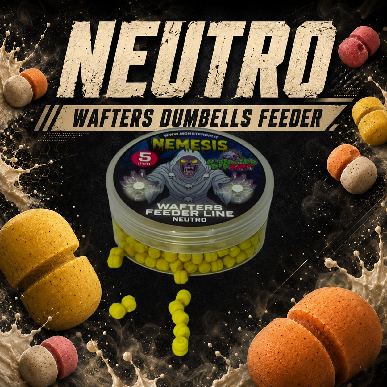 Barattolo Wafters Dumbell Feeder Neutro con esche colorate