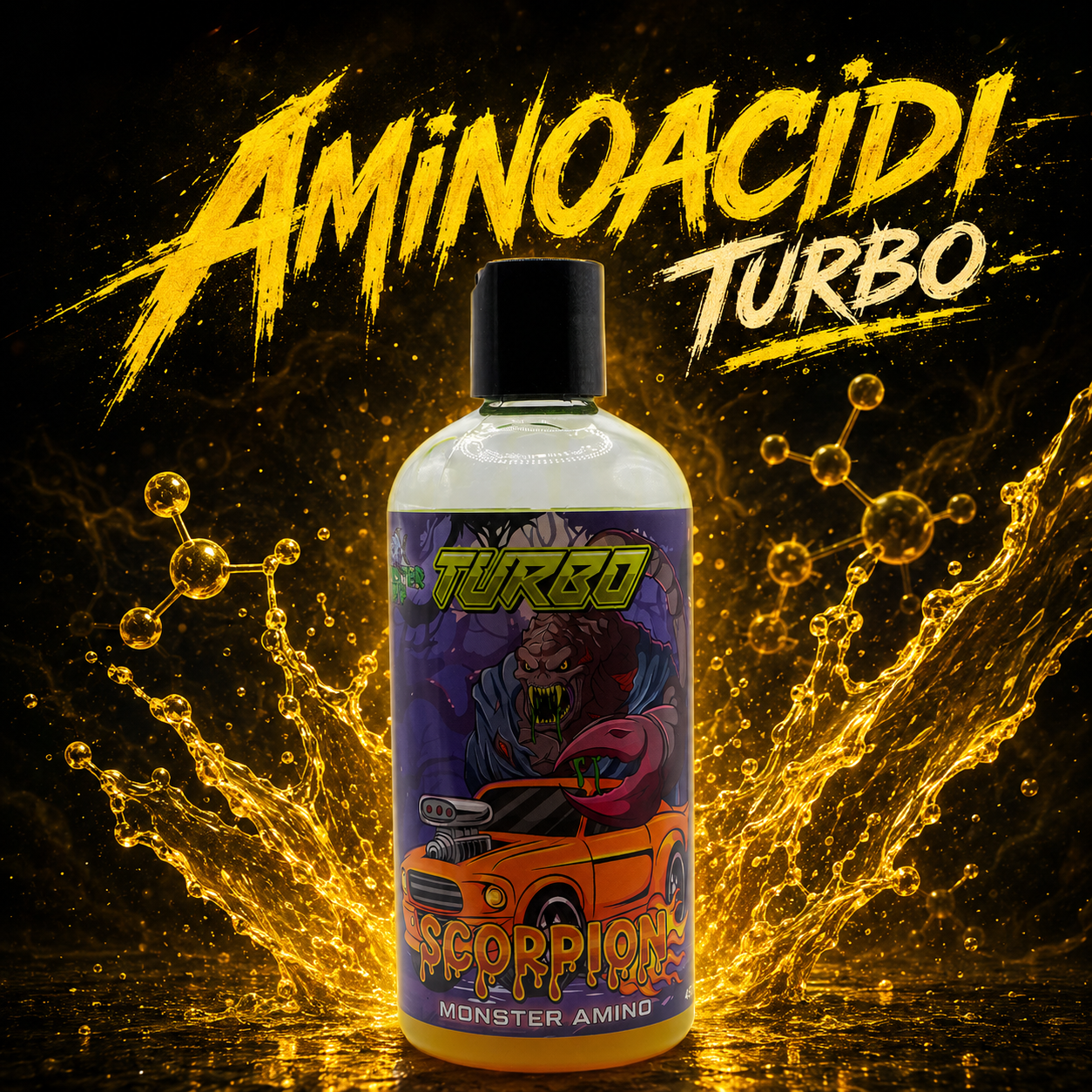 Flacone Scorpion Turbo Monster Amino con testo Aminoacidi Turbo