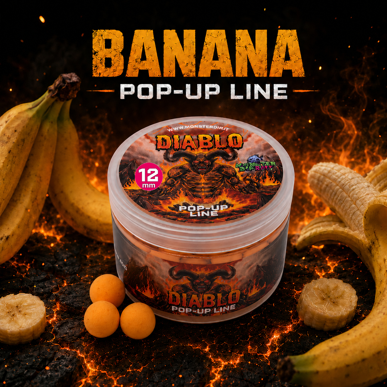Barattolo Diablo Banana Pop-Up Line tra fiamme e banane
