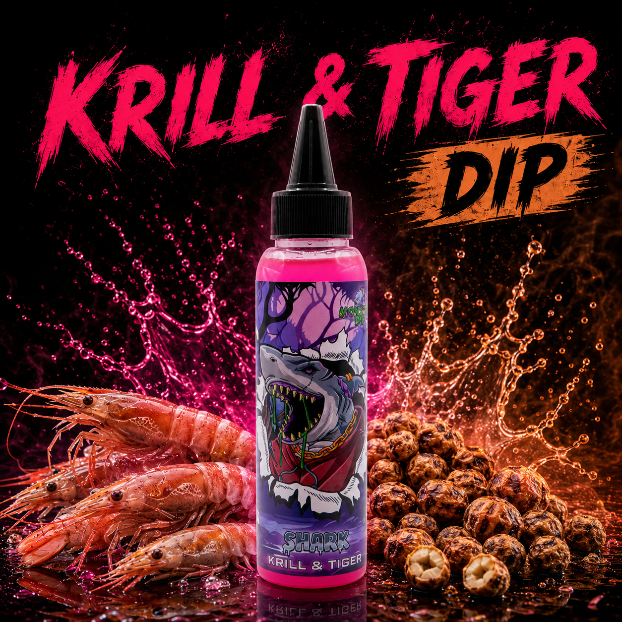 Shark Dip Krill & Tiger per pesca, flacone spray rosa