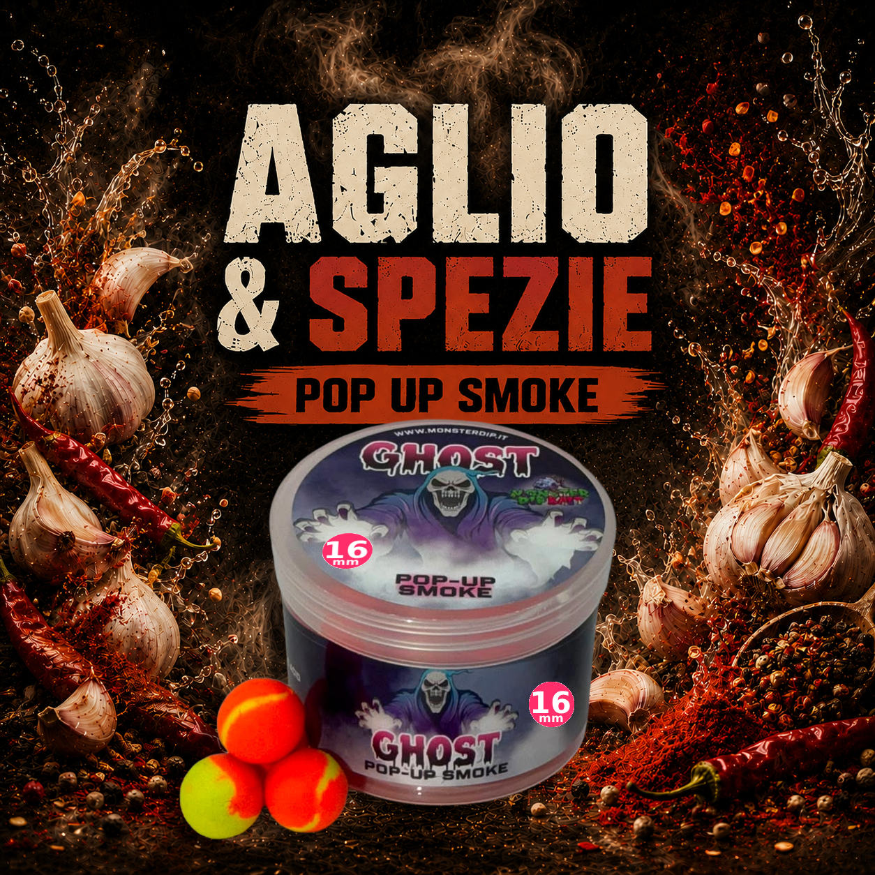 Barattolo Ghost Pop Up Smoke Aglio e Spezie con boilies bicolore