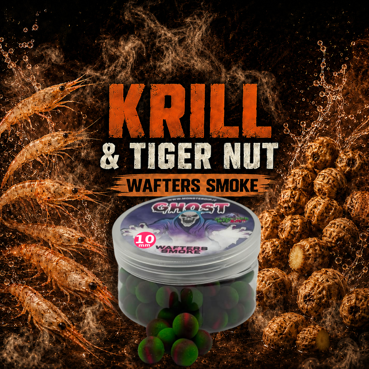 Barattolo di Wafters Smoke Krill & Tiger Nut con esche