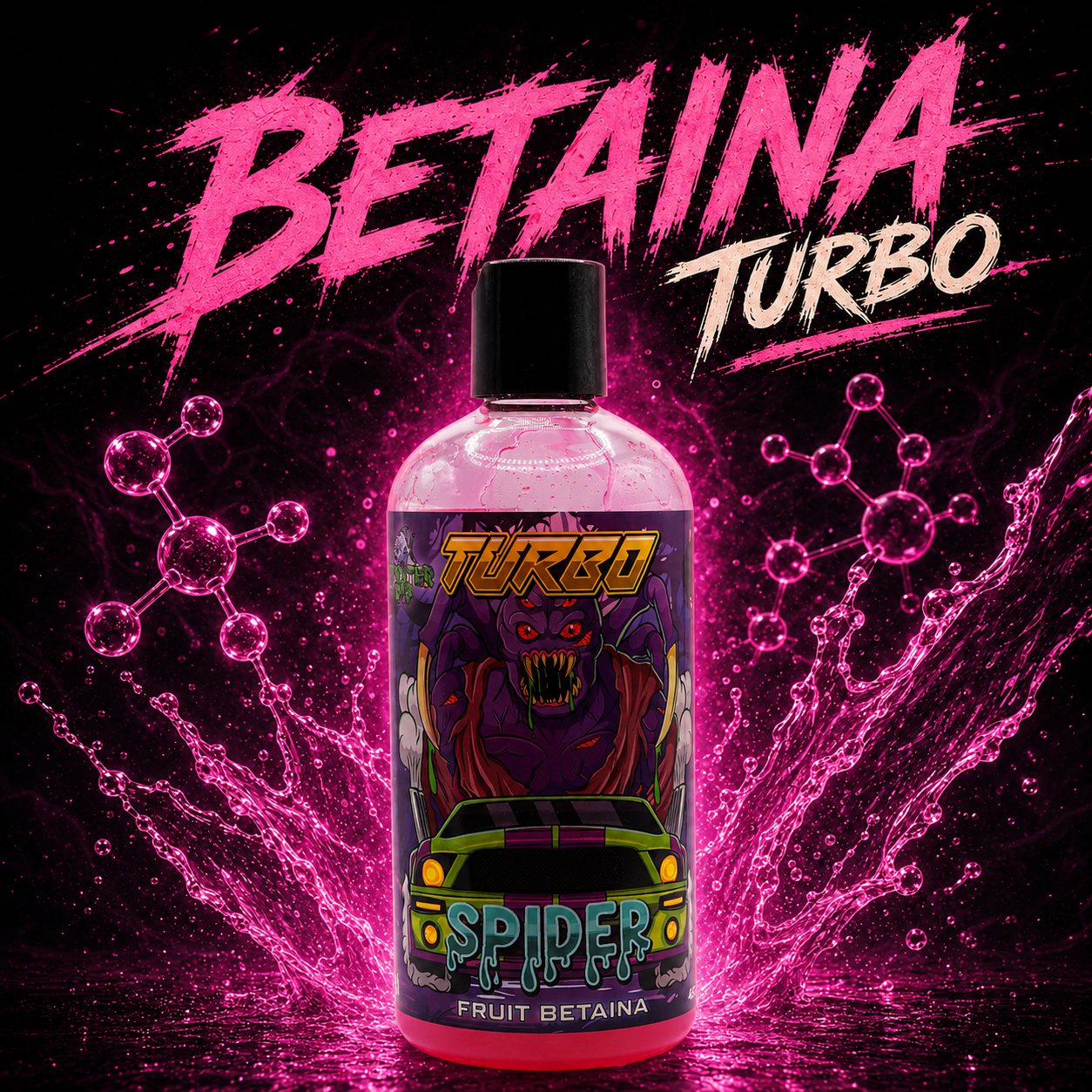 Flacone di Spider Turbo Fruit Betaina con grafica dinamica