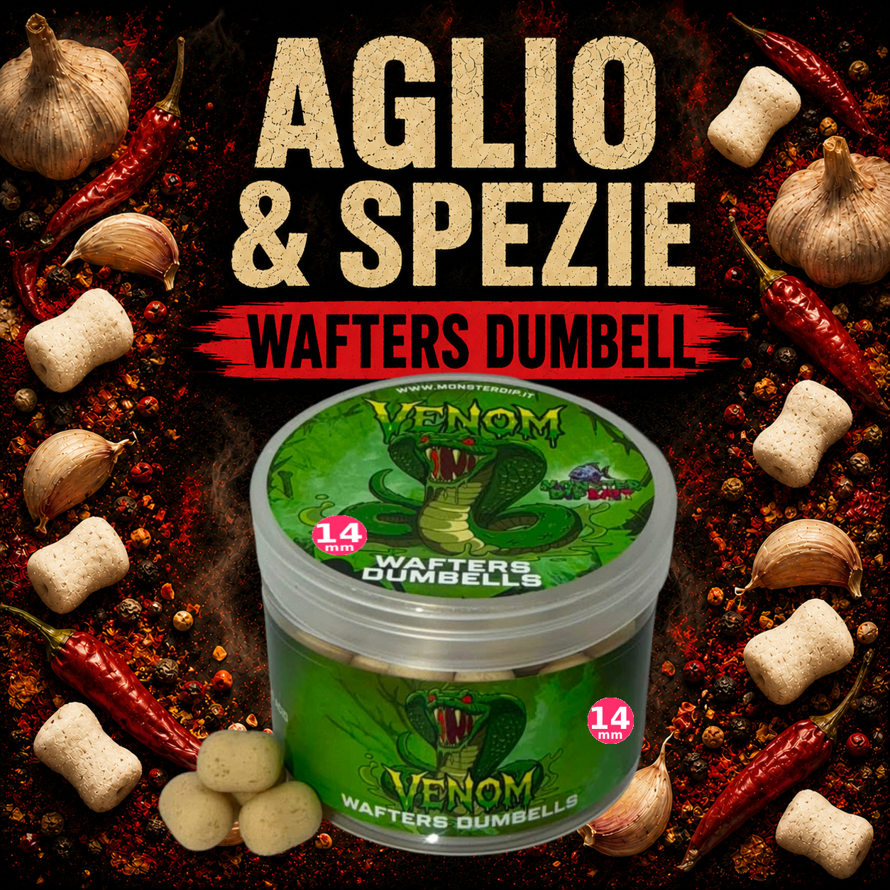 Wafters Dumbell Aglio & Spezie in barattolo con esche sparse