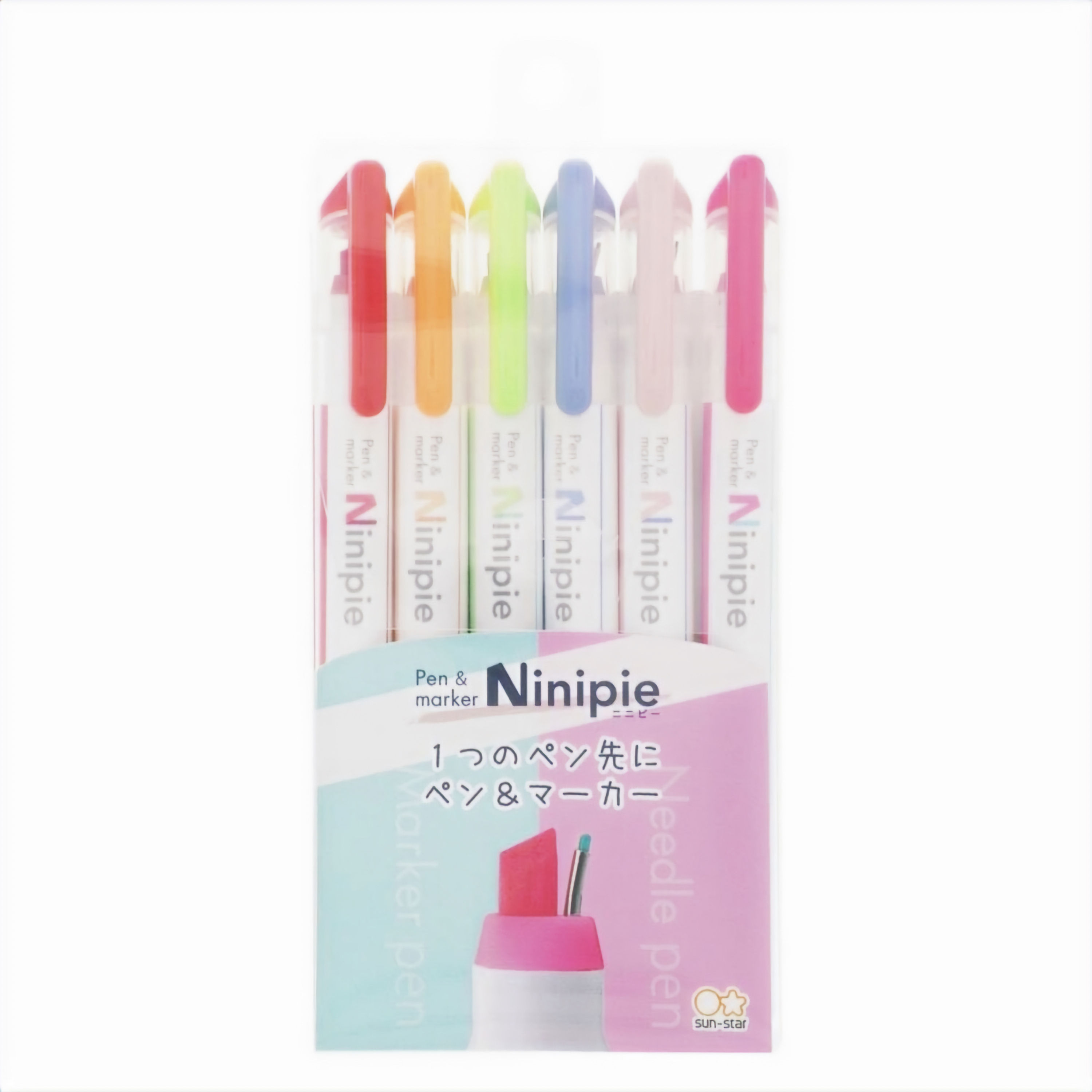 Sun-Star Ninipie 二合一螢光筆及細字筆 - 六枝裝