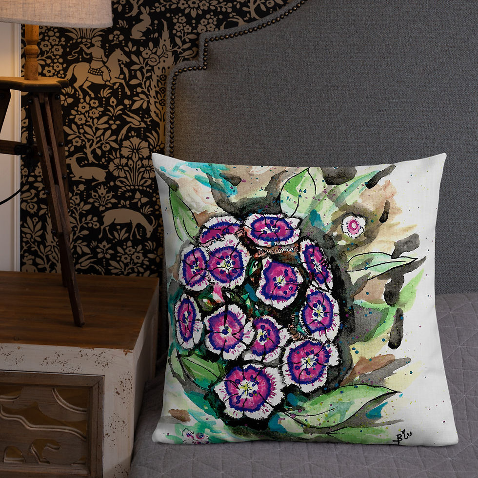 Thumbnail: Dianthus Water-Colour by B'lu | Premium Pillow