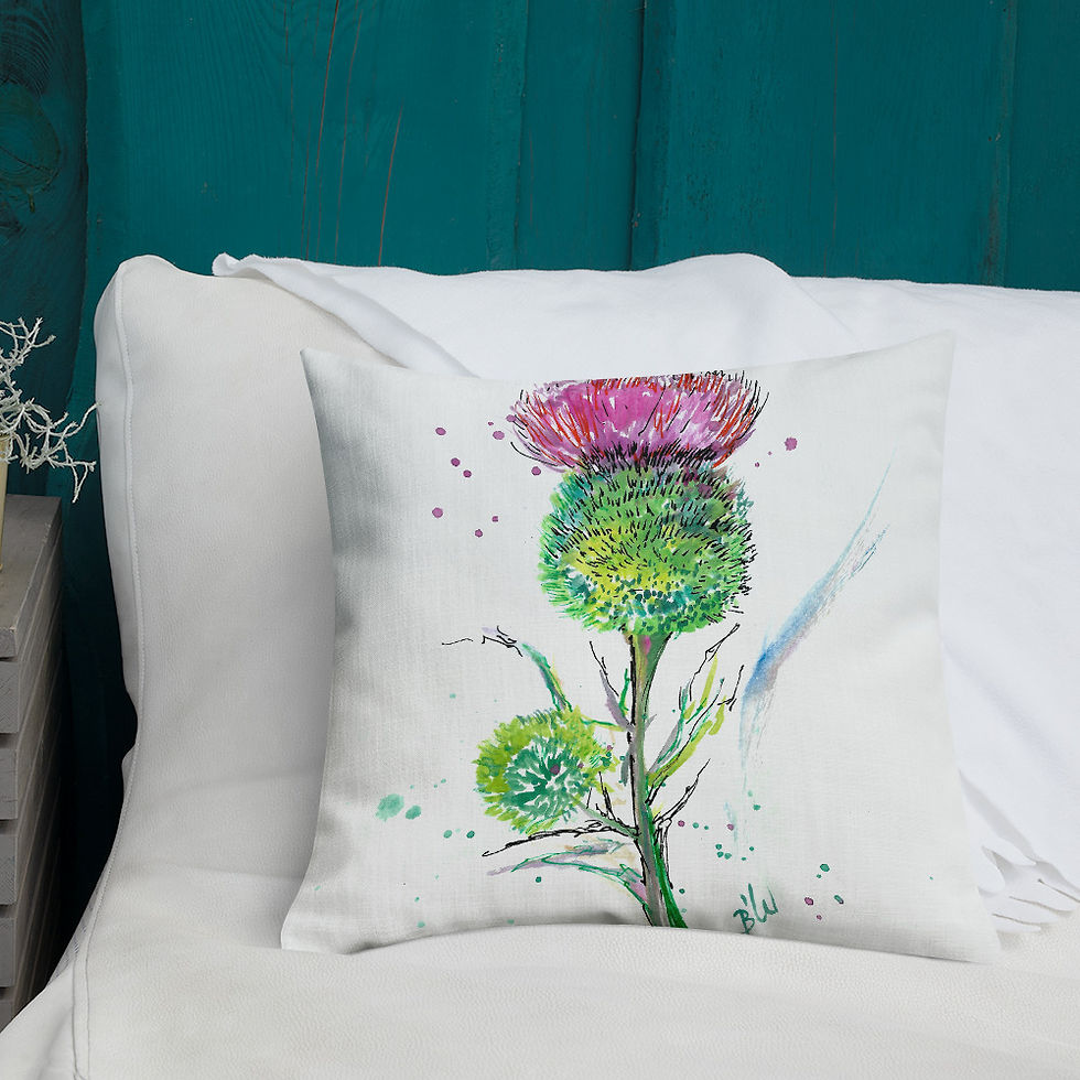 Thumbnail: Thistle Water-colour painting by Bl'u | Premium Pillow