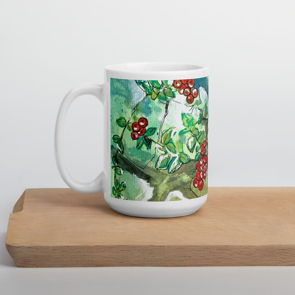 Thumbnail: Red Berries Gouache painting printed on Glossy Mug