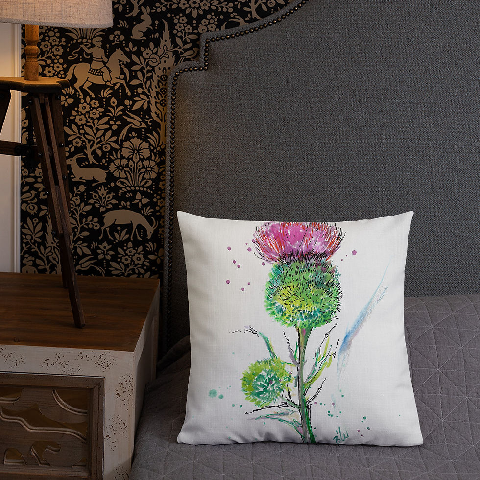 Thumbnail: Thistle Water-colour painting by Bl'u | Premium Pillow