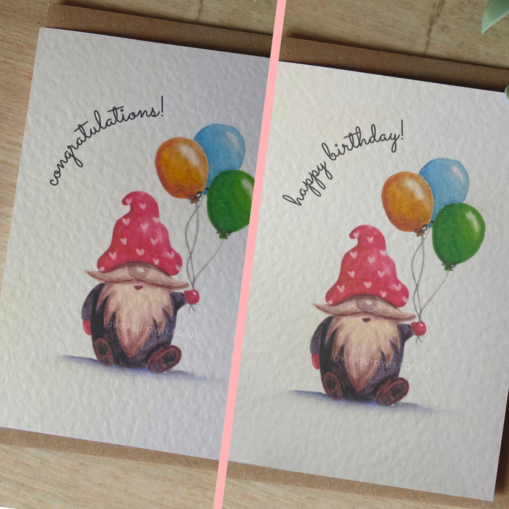 Watercolour Gonk Greetings Card - Congratulations/Happy Birthday