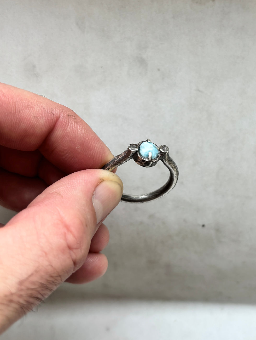 Handcrafted Sterling silver Larimar ring for men and women. Wedding and engagement rings. Biker jewelry
